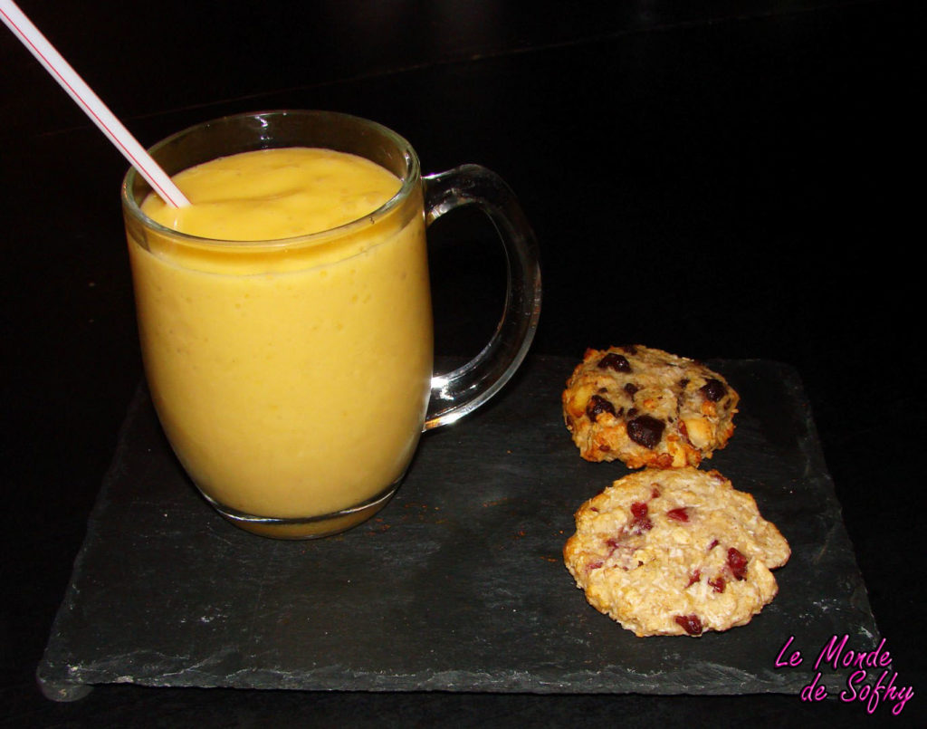 Smoothie mangue litchee cookies aux flocons d'avoine
